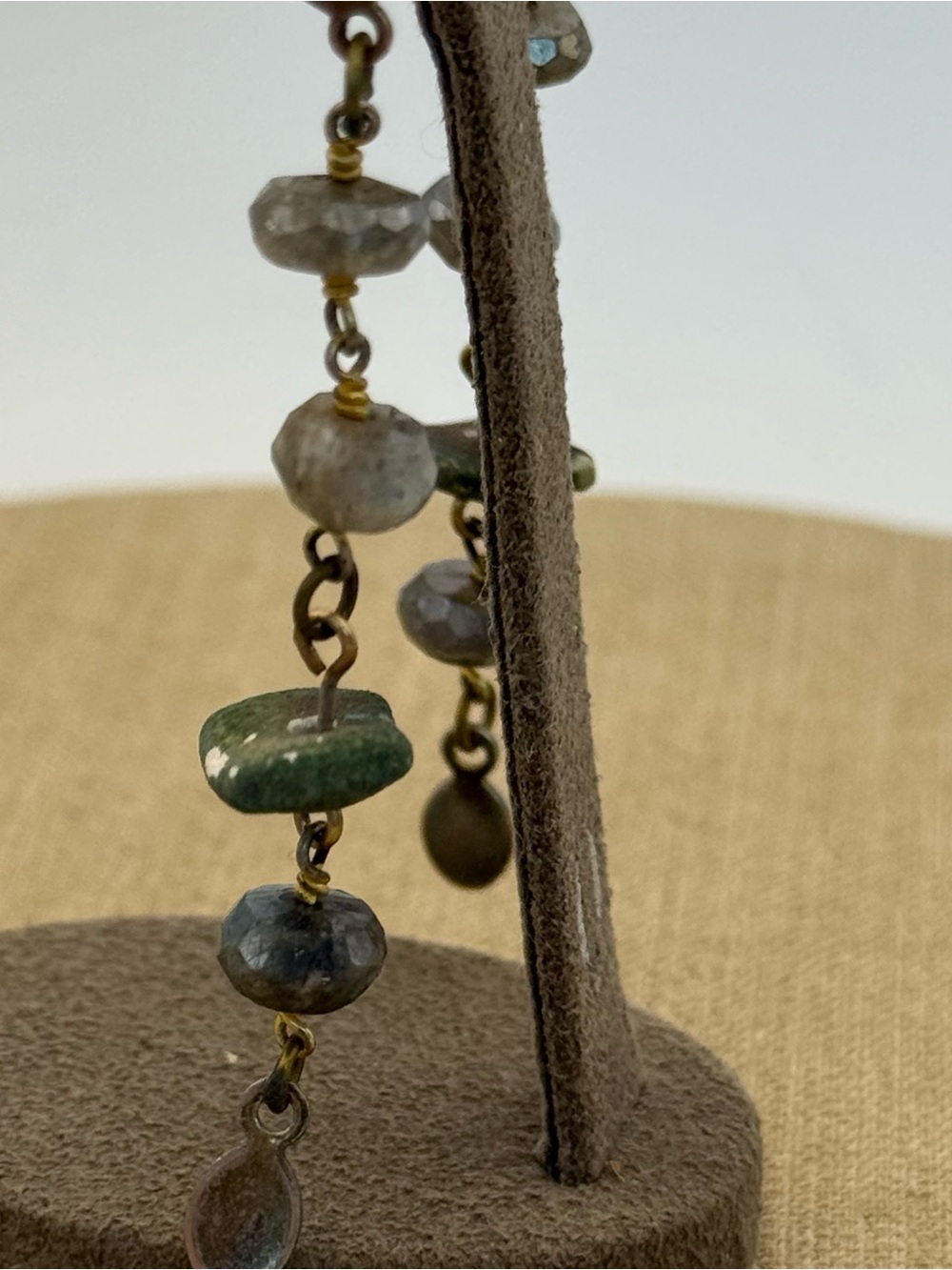 Gold filled Handmade labordorite  and Gray Dangle Earrings - Picture 4 of 7